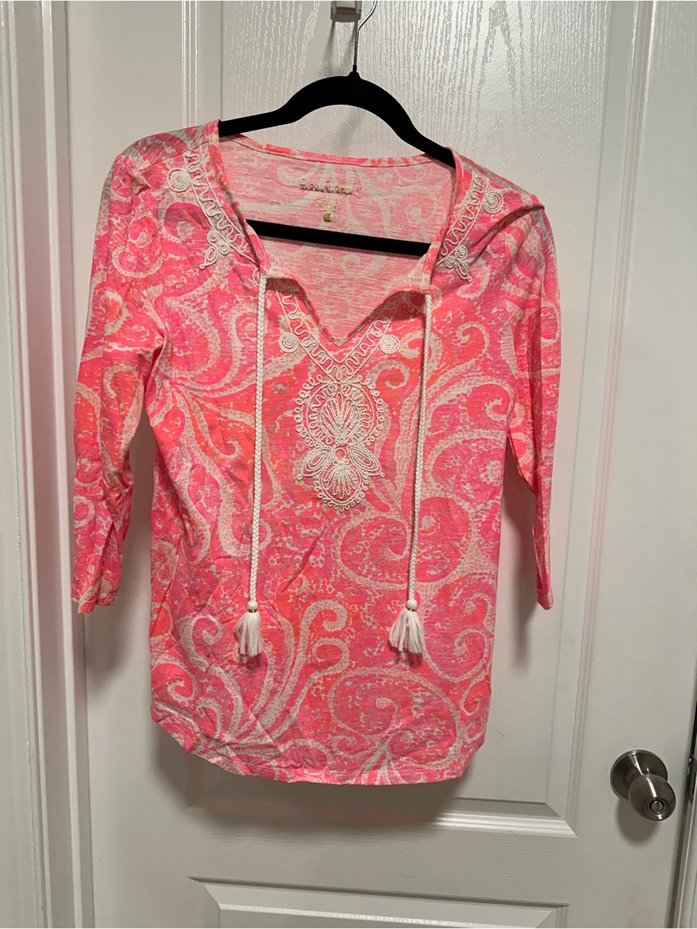 Lilly Pulitzer Pink Paisley Cotton Tunic Top with White Trim